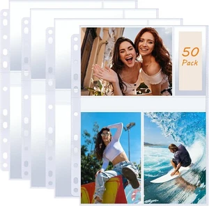50 Pack Photo Sleeves Holds 300 4"x6" Photos, Clear Page 4x6,  - Bild 1 von 6