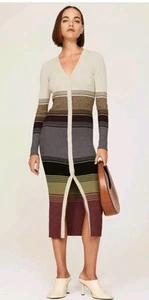 Staud Sahara Stripe Shoko Sweater Dress Size S Ribbed Midi Button Cardigan - Picture 1 of 5