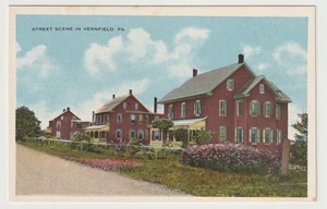 Postal de lino vintage estadounidense de escena callejera de Vernfield Pennsylvania - Imagen 1 de 2