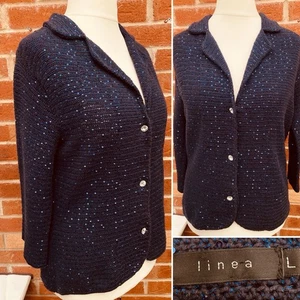 LINEA Gr. 14-16 (L) dunkelblau Pailletten Strickjacke Strick Urlaub TOP L1 - Bild 1 von 8