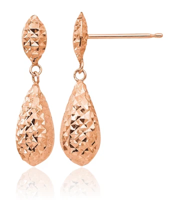 Brincos pendentes de ouro rosa 14K com lágrima - Imagem 1 de 4