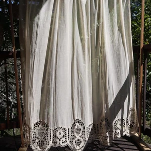 Antique Belgian Linen Curtain – 210 × 200 cm Swiss Linen Panel with Handmade Bru - Picture 1 of 9