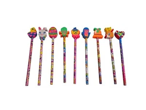 Lisa Frank Holiday Pencils & Eraser Toppers Lot of 9 Halloween Christmas Easter - Picture 1 of 11
