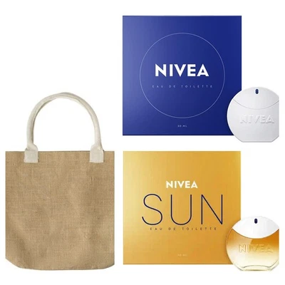 3tlg. Set | NIVEA Eau de Toilette EdT Sun & Creme - Duft + Sisal Tote Bag - Bild 1 von 4