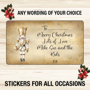 48 Personalised  Vintage Christmas Gift Tag  Kraft Effect Sticker Label 1119j - Picture 1 of 4