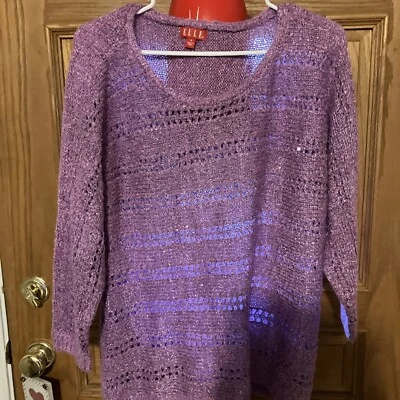 Suéter para mujer púrpura Med ELLE, lentejuelas suaves brillantes longitud 3/4, con trabillas para cinturón Foto 1 de 4