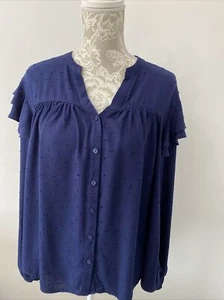 F&F Navy Blue Ruffle TexturedBlouse Long Sleeve Sz 14 BNWT £18 - Picture 1 of 6
