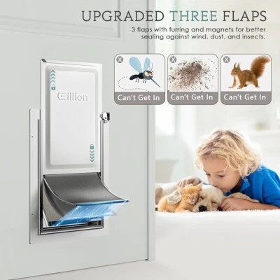 Puerta mediana para perro Eillion con marco de aluminio, 3 solapas magnéticas panel metálico Foto 1 de 4