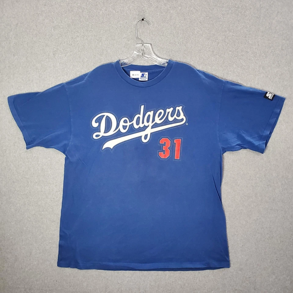 VINTAGE Los Angeles Dodgers Men Shirt XL Blue Single Stitch Mike Piazza 31 90s - Image 1 of 4