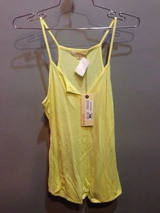 $59 NWT So Low Solid Tiny Side Pockets Yellow V Tank Top  - Picture 1 of 2