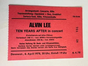 Boleto de concierto original ALVIN LEE 6 de abril de 1978 Colonia, Alemania - Imagen 1 de 4