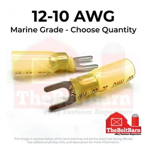 Yellow Heat Shrink Marine #10 U-Type Fork Crimp Connectors Terminals, AWG 12-10 - Picture 1 of 7