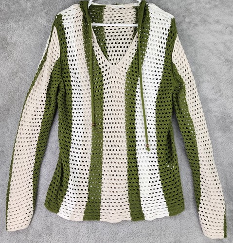 OFF WHITE Est. Maglione donna XL verde panna maglia maglia maglia casual manica lunga cappuccio 1946