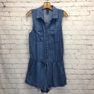 Mono sin mangas Forever 21 bolsillos pequeños con cordón para cintura azul Chambray - Imagen 1 de 6