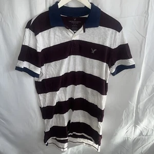 American Eagle Outfitters Mens Burgundy White Short Sleeve Polo Shirt Slim Fit M - Picture 1 of 1