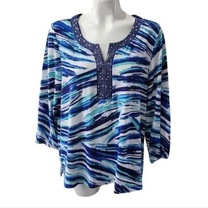 Croft and Barrow Tunic blouse top size XL blue polyester blend embelished scoop - Picture 1 of 9