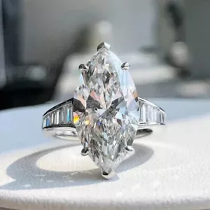 3.00 Carat Marquise Cut Moissanite Solitaire Engagement Ring 14K White Gold FN - Picture 1 of 7