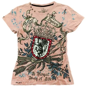 Y2K Rebel Spirit By Affliction -A Royal Way Of Life- Pink T-shirt Size XL - Picture 1 of 5