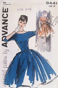 Años 50 De Colección Advance Misses' Vestido Patrón 9441 Talla 16 Sin Cortar - Imagen 1 de 2