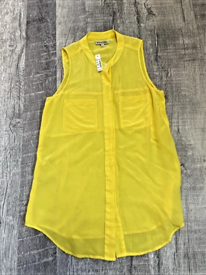 Новый с Ярлыками Madewell метла и Бродвей шелковая рубашка ярко желтый без рукавов блузка верхний S - Изображение 1 из 4