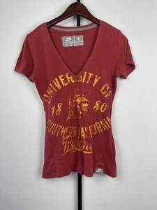 Nike Cardinal Red USC Trojans Sportswear V Neck Short Sleeve T Shirt Size S - Picture 1 of 7