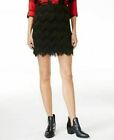 Maison Jules Womens Fringed Mini A-Line Skirt Deep Black