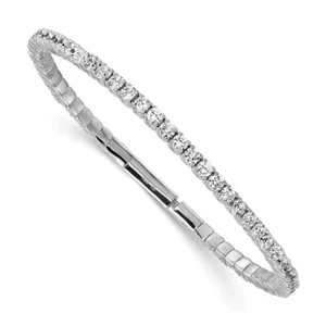 Sterling Silver Cubic Zirconia Flexible Bangle Bracelet 7" for Women 9.95gm - Picture 1 of 5
