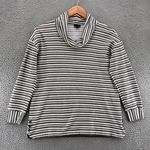 Talbots Sweater Womens Medium White Black Striped Cowl Neck 3/4 Sleeves Button - Picture 1 of 11