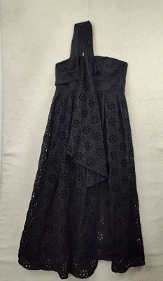 Asos Women Dress 14 Black Cotton Blend Off Shoulder Embroidered Eyelet Slit Maxi - Image 1 of 4