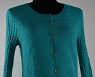 St. John Sz P Turquoise Knit Button Up Cardigan Stretch Round Neck Sweater Logo