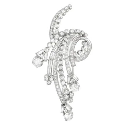 Unique Floral Swirl 12.78CT Multi Cut White Sapphire Royal Party Dress Brooch - Image 1 of 4