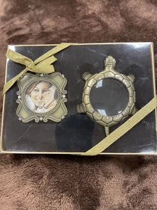 Apropos Gift Set 2x2” Metal Photo Frame and Turtle Magnifying Glass 2x New - Picture 1 of 5