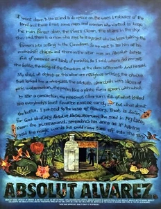 1998 Absolut Alvarez "Keeping the Rain Forest Alive" Absolut Vodka print ad - Picture 1 of 1