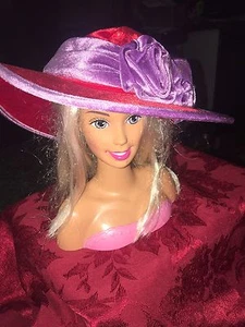 Red Hat with Purple bow and trim Velour Doll Hat  for bisque dolls Vintage  - Picture 1 of 3