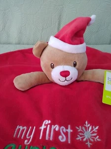 My First Christmas Santa Bear Lovey w/Tag Rattle Security Blanket Baby Starters - Picture 1 of 11