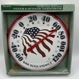 NEW 12” 2001 “God Bless America" Indoor Outdoor Thermometer AcuRite USA Flag - Picture 1 of 5