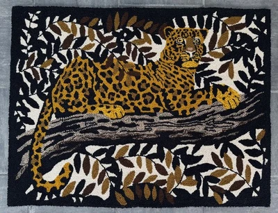 Alfombra tapiz de lana árbol gato leopardo MCM vintage colgante en la pared años 60 70 arte textil Foto 1 de 4