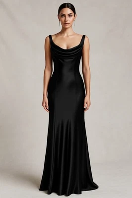 VINTAGE VICTOR COSTA NAHDREE maxi dress satin cowl neck formal cocktail black 6 - Image 1 of 4