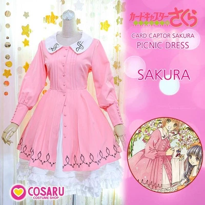 VENDEDOR DE EE. UU. Tarjeta Captor Sakura Picnic Disfraz Disfraz Lolita Rosa Vestido Conjunto Se Ajusta a Pequeño Foto 1 de 4