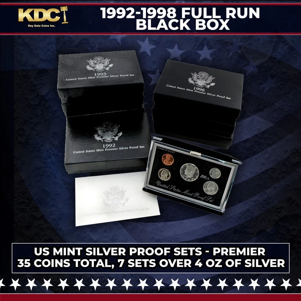 1992-1998 Full Run US Mint Premier Silver Proof Sets 35 Coins Over 4oz Of Silver - Image 1 of 1