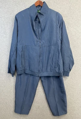 Conjunto de chándal acolchado 100 % seda Hunt Club de colección años 80 azul cremallera chaqueta pantalones L bombardero Foto 1 de 4