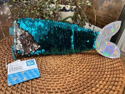 Estuche para lápices con cremallera y lentejuelas verde azulado/plateado para bolígrafos cola de sirena Foto 1 de 4