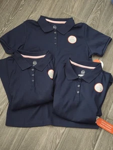 NWT Lot Of 3 XL Wonder Nation Polo Shirt Girls Navy Blue School Uniform - Picture 1 of 3