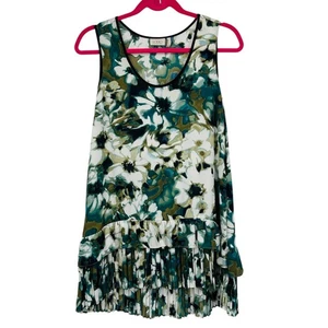LOGO weiß grün Blumen Tunika Tank Top Plissee Rüschen Lori Goldstein 12 / M - Bild 1 von 16