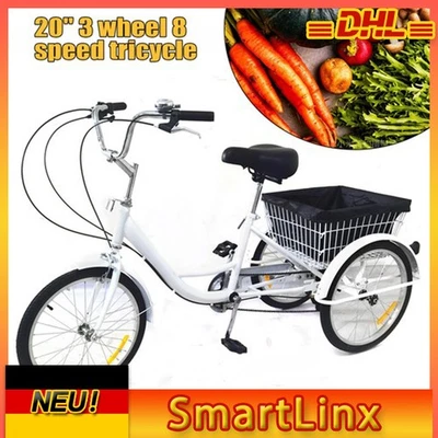 8 Gänge 20 zoll 3-Rad Dreirad Fahrrad Für Erwachsene, 3 Räder Dreirad, Mit Korb - Bild 1 von 4