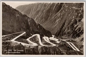 Postal escénica de Val Tremola Gotthardstrasse Suiza RPPC H75 - Imagen 1 de 2