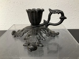 Vintage Ornate Cast Iron Small Candlestick Candle Holder with Finger Hold Handle - Picture 1 of 7