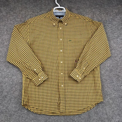 Camisa masculina manga longa Tommy Hilfiger grande amarela preta Gingham botão para baixo - Imagem 1 de 4