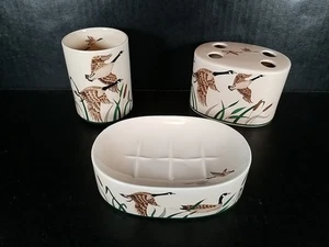 Vintage Kunststoff Ente Stockente Badezimmer Set Seifenschale Tasse - Bild 1 von 12