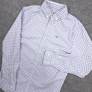 Vineyard Vines Performance Shirt Boys L 16 Blue White Check Whale Button Down - Picture 1 of 8